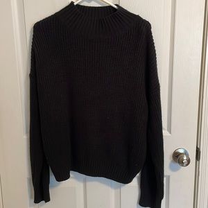 Black Solid Ribbed Knit Mock Neck Sweater